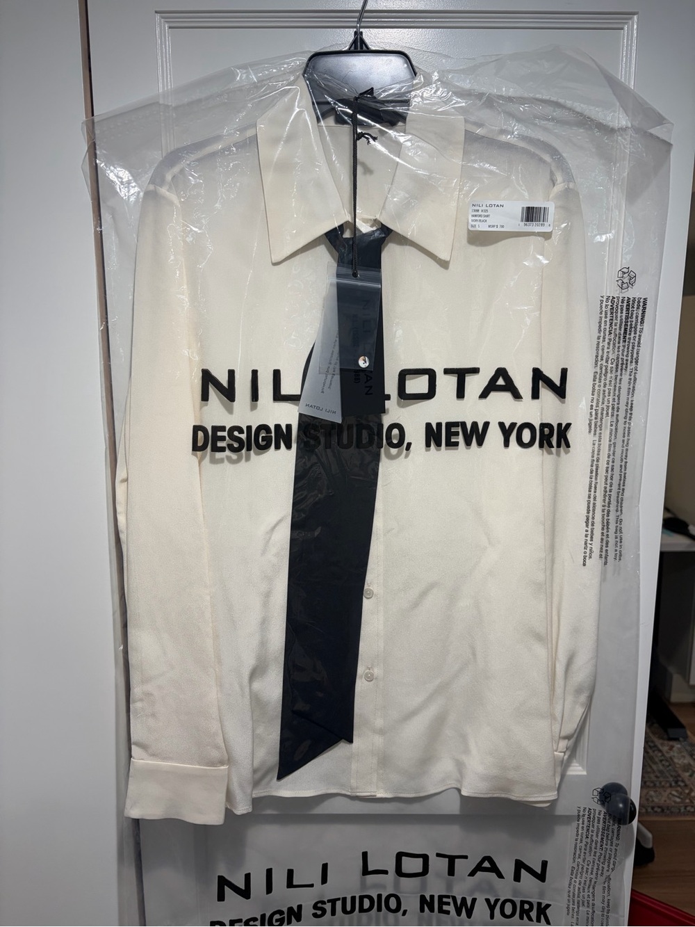 Nili Lotan Hanford Shirt Ivory/Black NWT Sz S Silk Button-Front